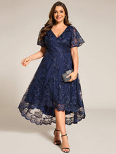 Plus Size V-Neck Lace Applique Midi Wedding Guest Dress